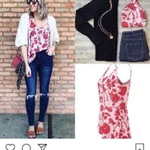 CAbi Pink & White Floral Tank Top
